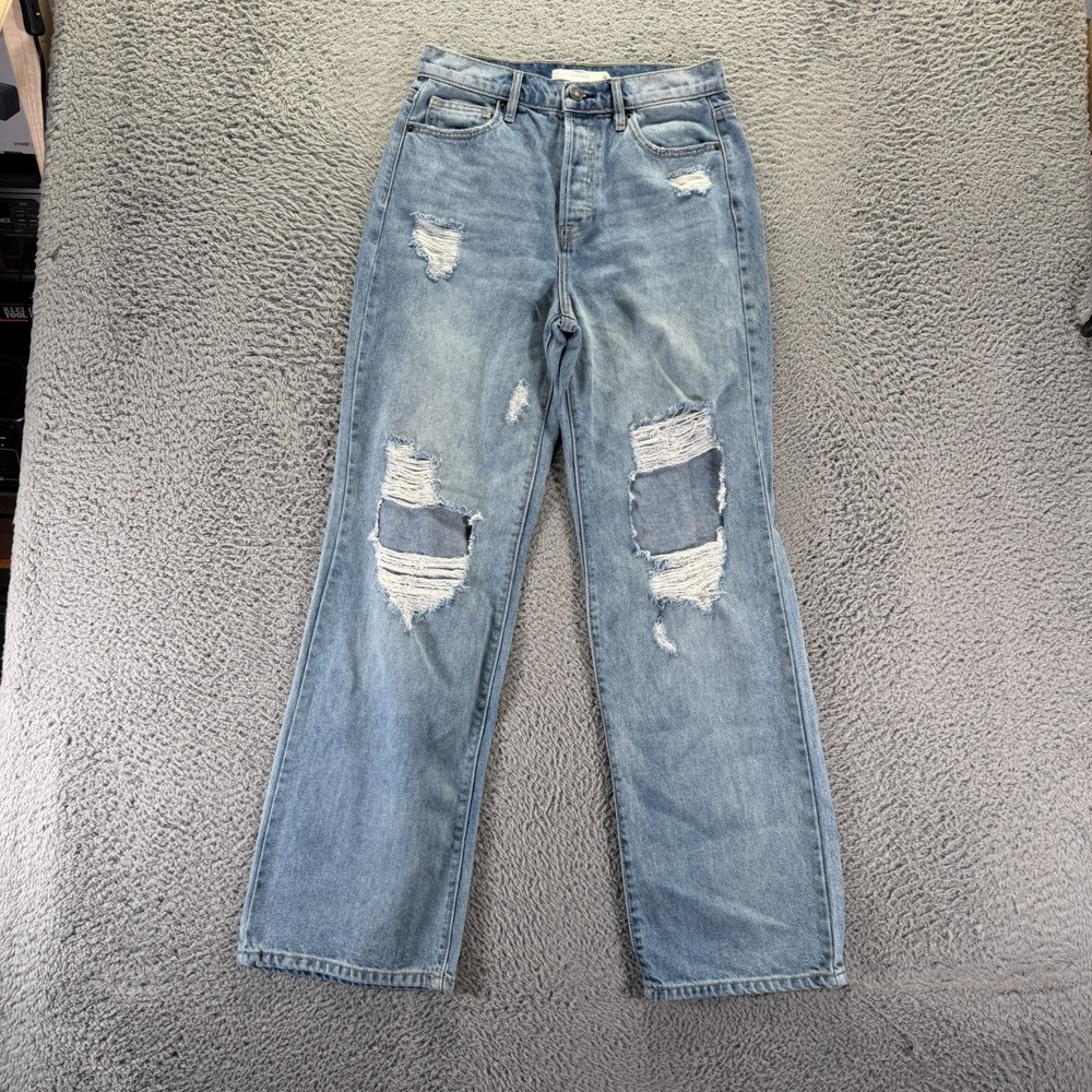 Hidden Jeans Womens 27x31 Blue Cotton Denim Straight Leg Button Fly Distressed